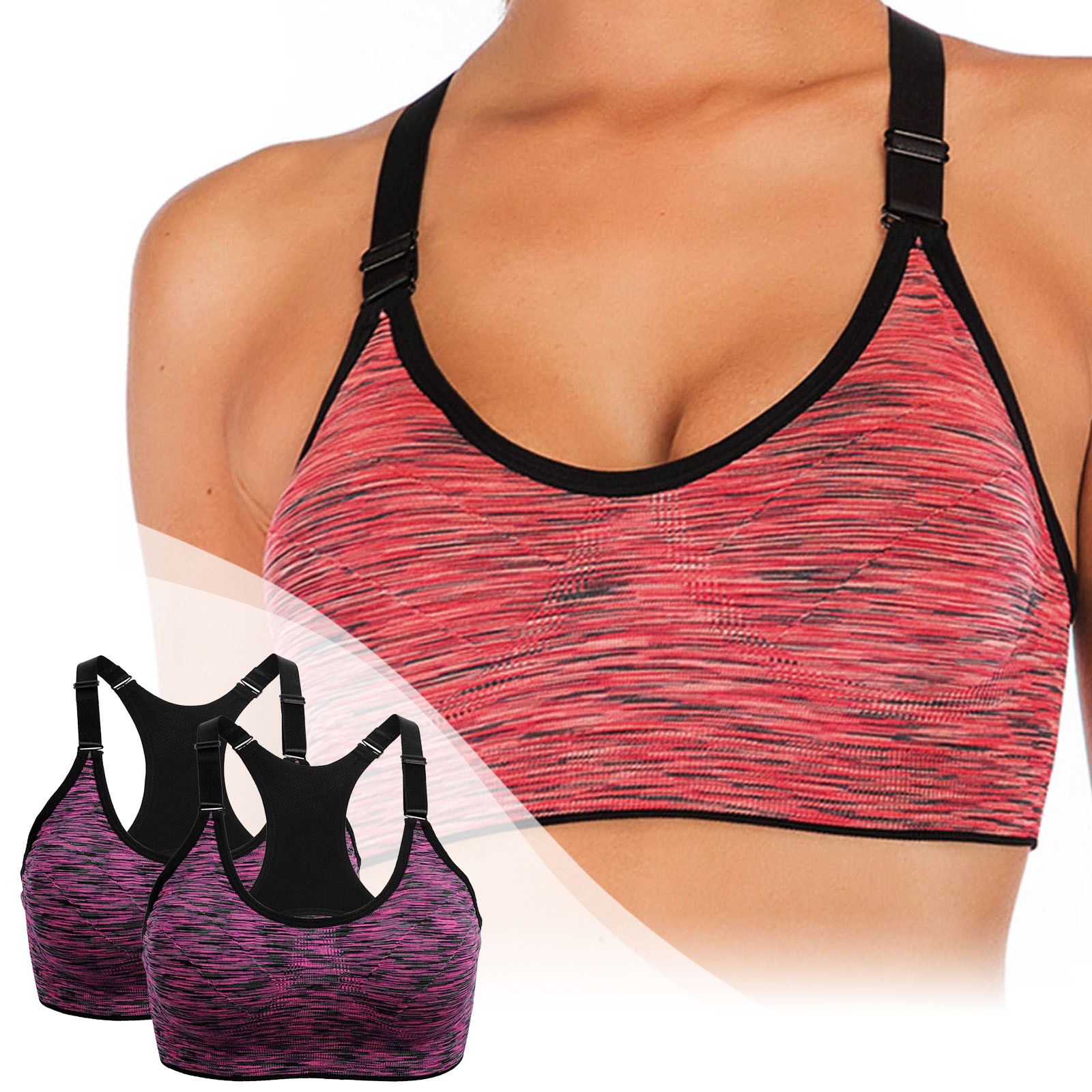thumbnail image 2 of Pack de 2 sujetadores deportivos de alto impacto para mujer - Camiseta sin costuras para yoga y running con tirantes ajustables (tallas S-XL), 2 of 6